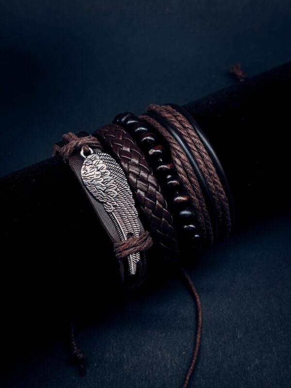 Winged Warrior Multi-Strand Leather Bracelet Set