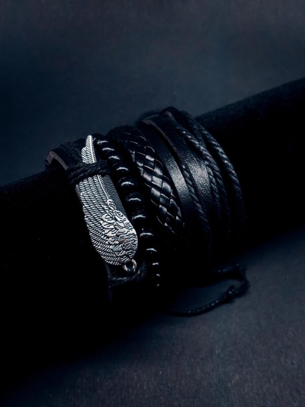 Winged Warrior Multi-Strand Leather Bracelet Set