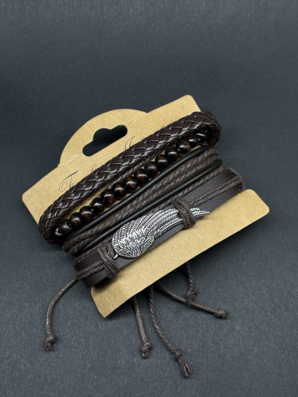 Winged Warrior Multi-Strand Leather Bracelet Set