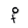 Non-Piercing Hoop Earrings with Dangling Crosses (Pair) (8mm) - Black
