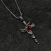 Winged Dagger Heart Cross Necklace