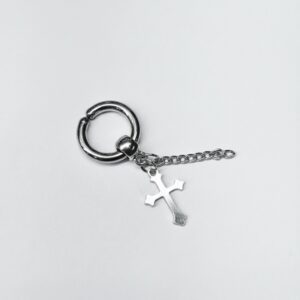 Silver-Tone Non-Pierced Cross and Chain Dangle Earring (Pair)