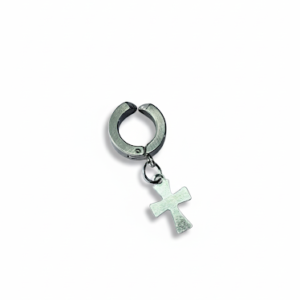 Silver Cross Drop Fake Hoop Earring