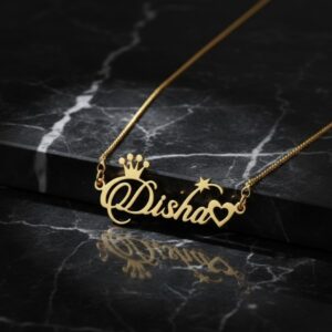Crown and heart name necklace