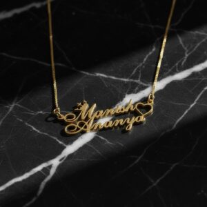 Crown & Heart Style Couple Name Necklace