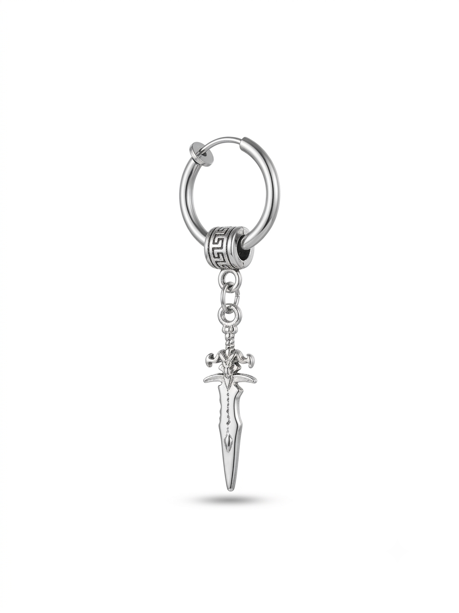 Sword Charm Non-Pierced Spring Hoop Earring | Stainless Steel | Anti-Tarnish | Unisex