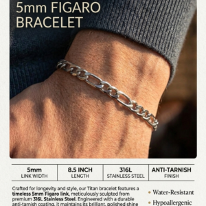 Titan 5MM Figaro Bracelet – Stainless Steel | Anti-Tarnish | 8.5 Inches