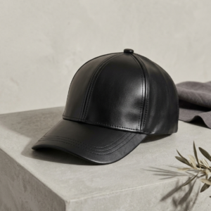 Matte Black Faux Leather Baseball Cap | Minimalist Adjustable Strapback