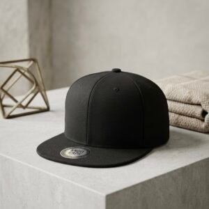 All-Black Structured Snapback Cap | Blank Streetwear Flat Brim Hat