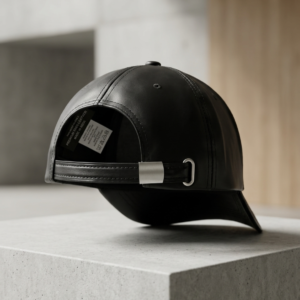 Matte Black Faux Leather Baseball Cap | Minimalist Adjustable Strapback