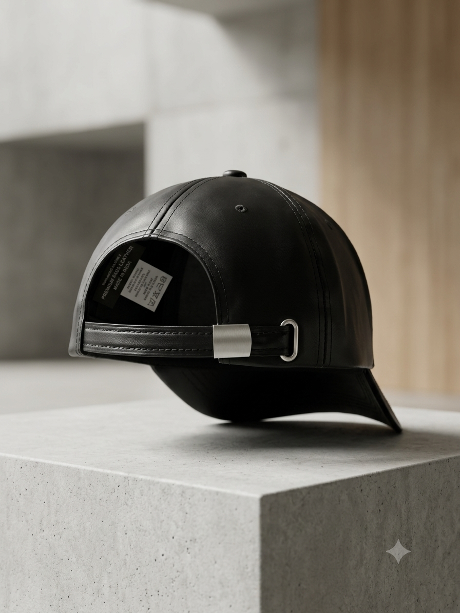 Matte Black Faux Leather Baseball Cap | Minimalist Adjustable Strapback
