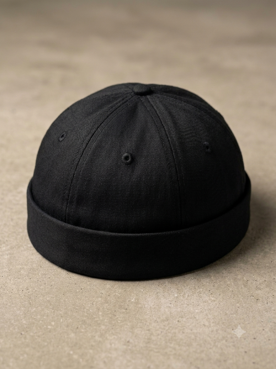 Black Cotton Twill Docker Cap