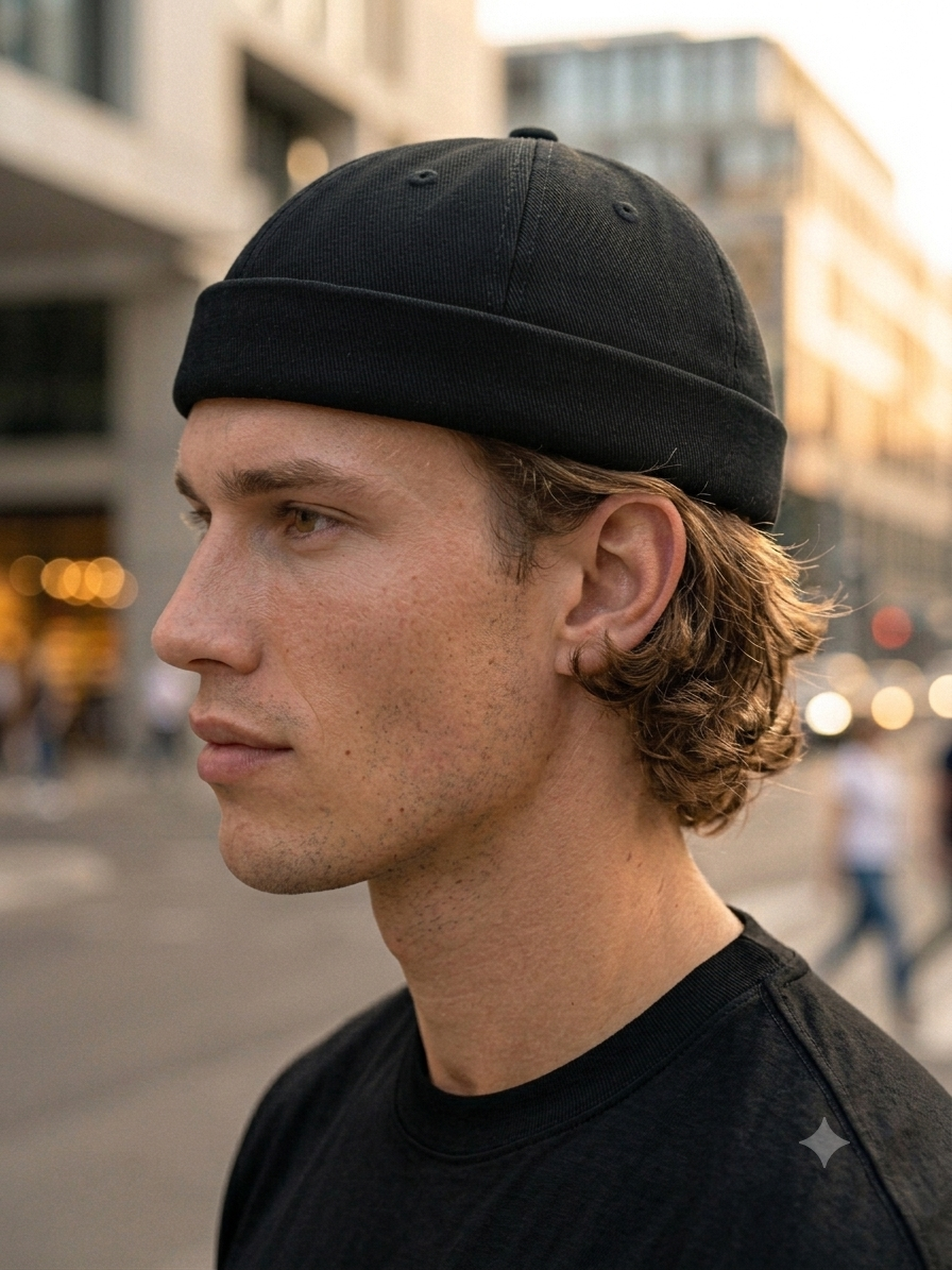 Black Cotton Twill Docker Cap