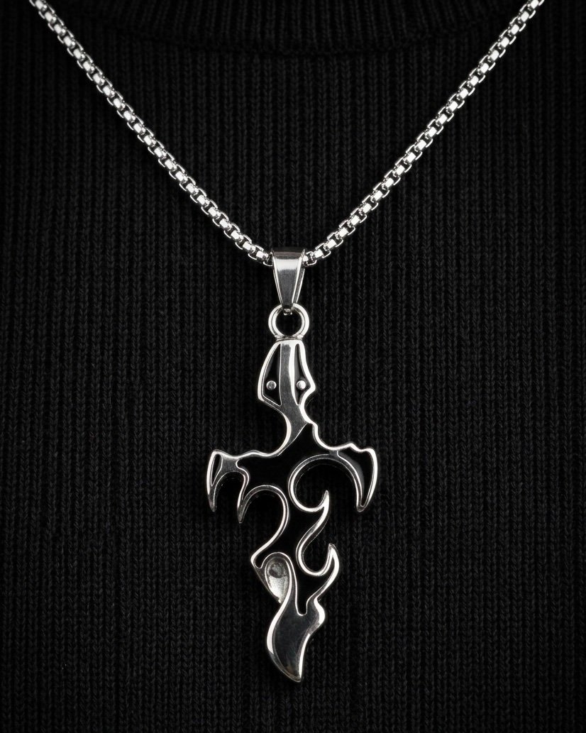 Liquid Silver Tribal Flame Necklace
