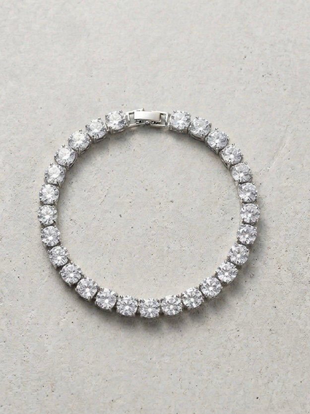 5mm Round Brilliant Cut White Tennis Bracelet (18cm Total Length) – Fold-Over Clasp