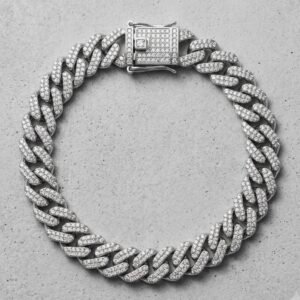 Heavyweight Iced Out Prong Cuban Link Bracelet (14 mm Wide, 22cm Length) – Double-Safety Box Clasp
