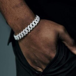 Heavyweight Iced Out Prong Cuban Link Bracelet (14 mm Wide, 22cm Length) – Double-Safety Box Clasp