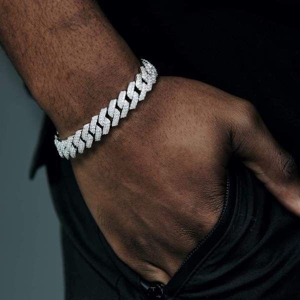 Heavyweight Iced Out Prong Cuban Link Bracelet (14 mm Wide, 22cm Length) – Double-Safety Box Clasp