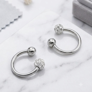 Stainless Steel Horseshoe Circular Barbell with Crystal Ball