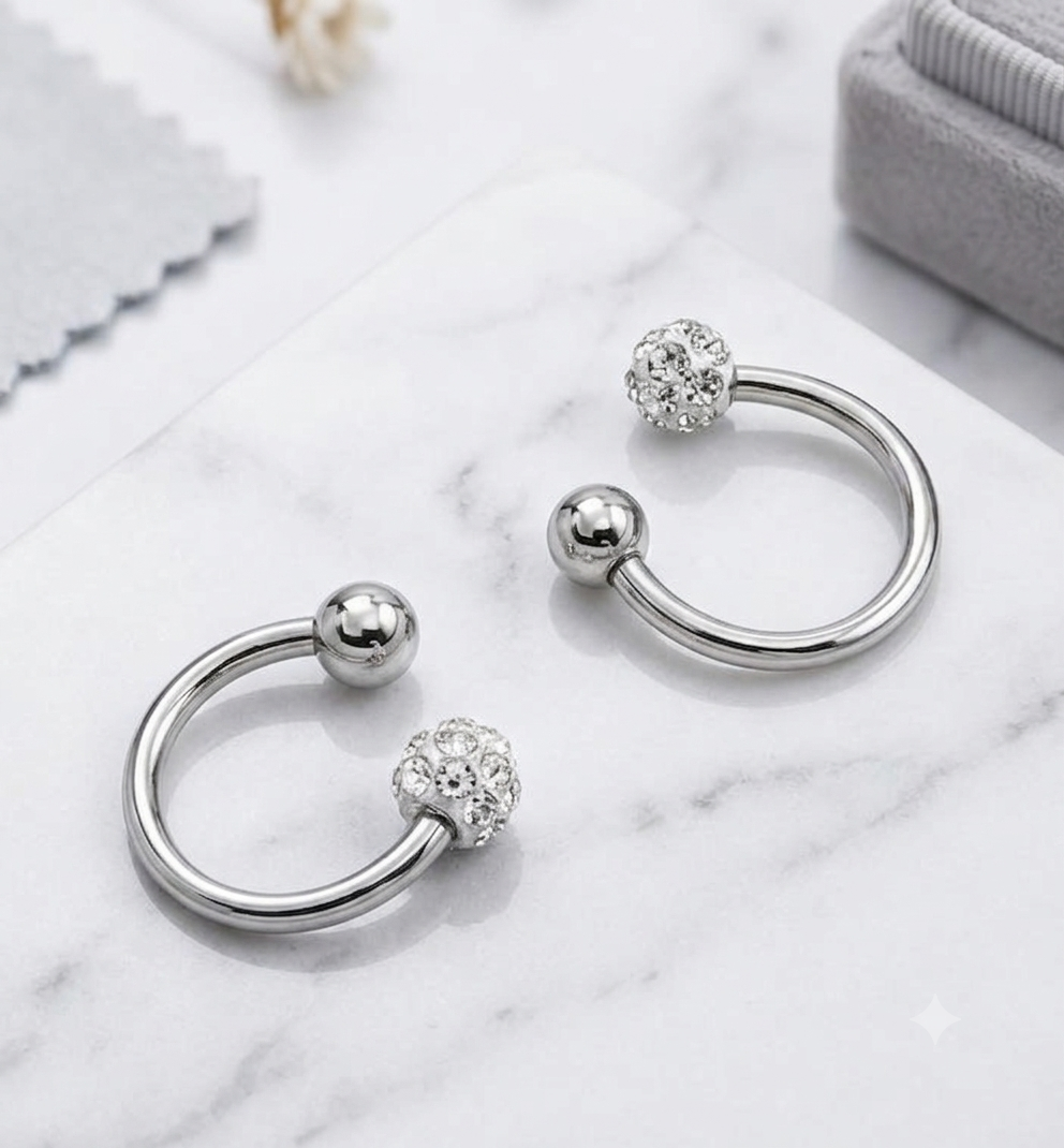 Stainless Steel Horseshoe Circular Barbell with Crystal Ball