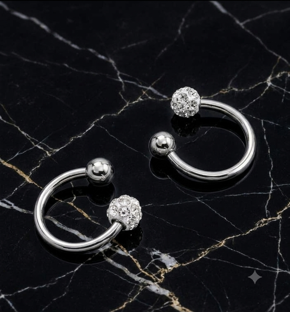 Stainless Steel Horseshoe Circular Barbell with Crystal Ball