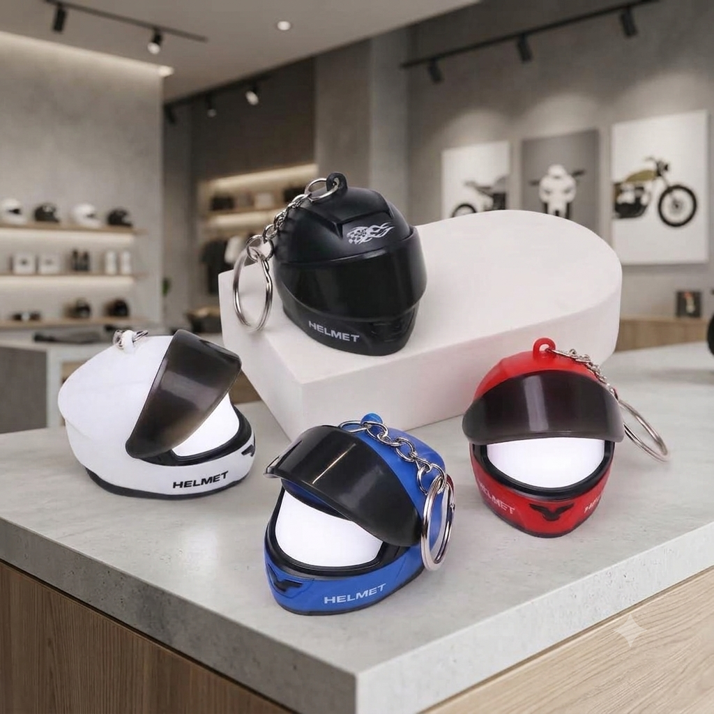 Mini Motorcycle Helmet LED Keychain