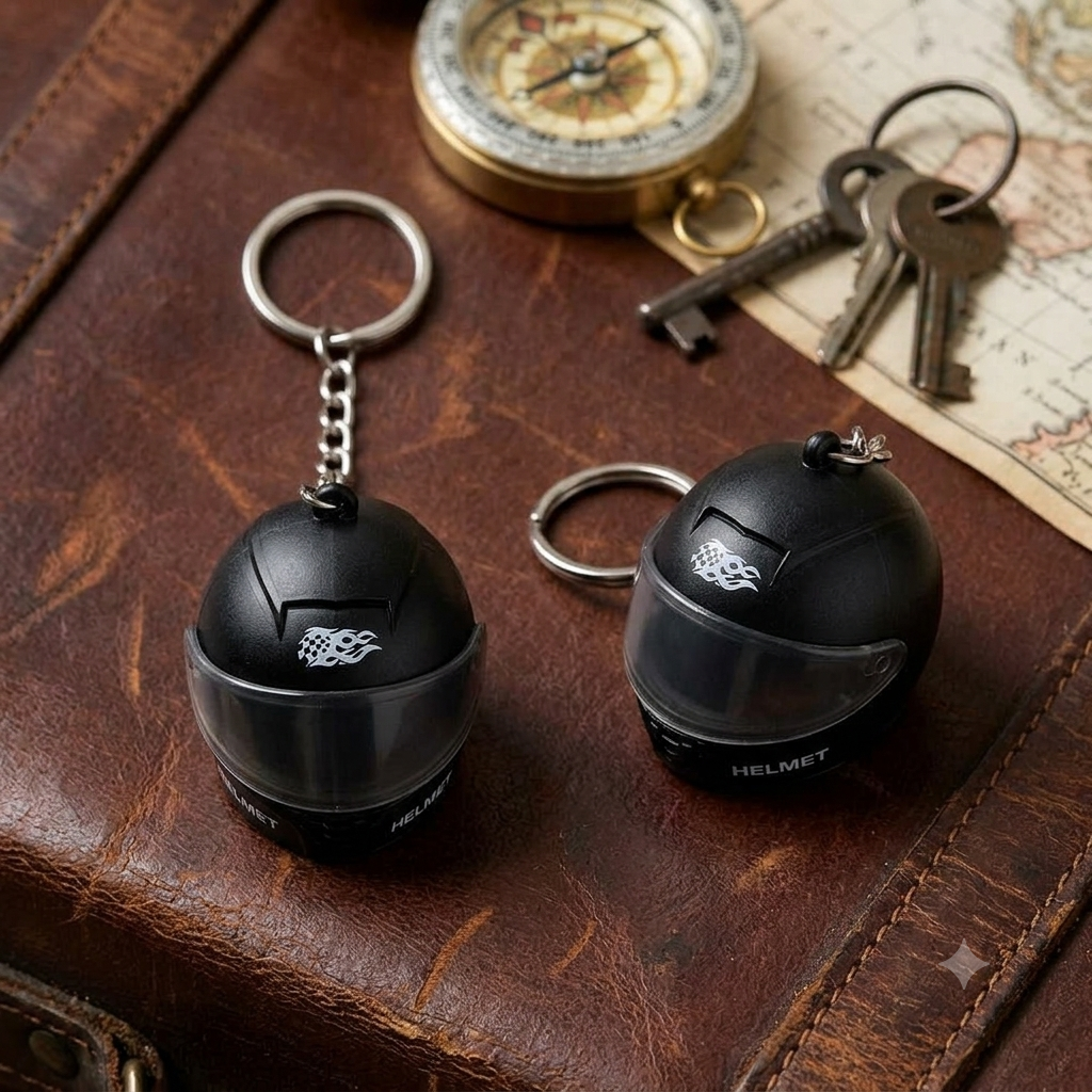 Mini Motorcycle Helmet LED Keychain