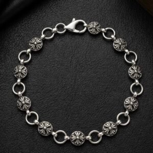 Punk Rock Vintage Cross Ball Link Chain Bracelet for Men, Antique Silver Finish with Lobster Clasp – 21cm (8mm Width)