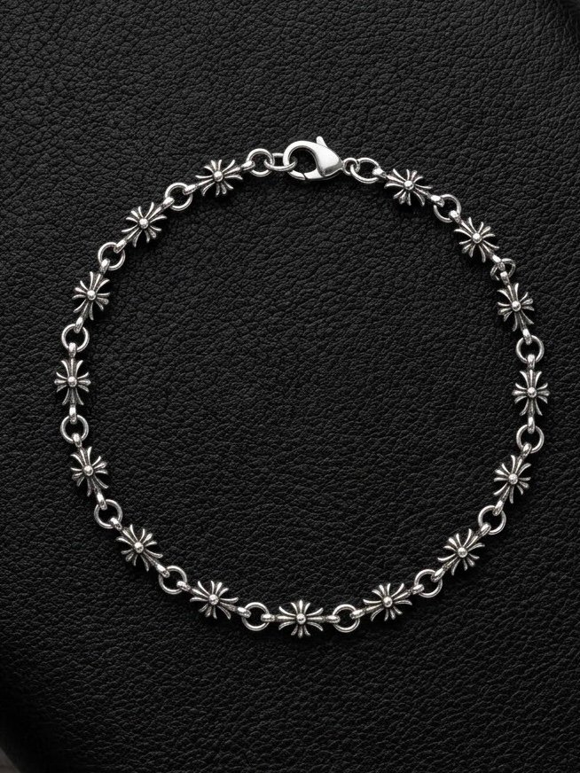 Gothic Floral Cross Link Chain Bracelet in Antiqued Silver