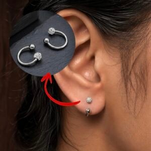 Stainless Steel Horseshoe Circular Barbell with Crystal Ball