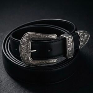 Western Engraved 3-Piece Buckle Belt in Matte Black (32.5mm)