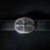 Gothic Oval Floral Cross Buckle Belt in Matte Black (36mm)