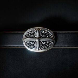 Gothic Oval Floral Cross Buckle Belt in Matte Black (36mm)