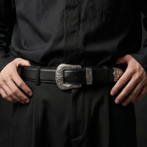 Western Engraved 3-Piece Buckle Belt in Matte Black (32.5mm)