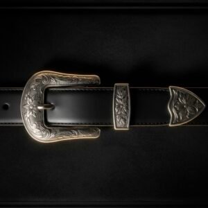 Western Engraved 3-Piece Buckle Belt in Matte Black (32.5mm)