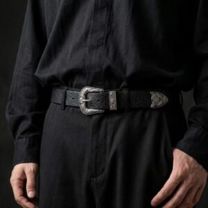 Western Engraved 3-Piece Buckle Genuine Leather Belt in Black (36mm)